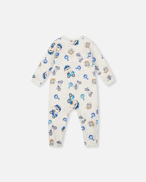 Deux Par Deux One-piece Organic Cotton Pajama Monkey In Blue