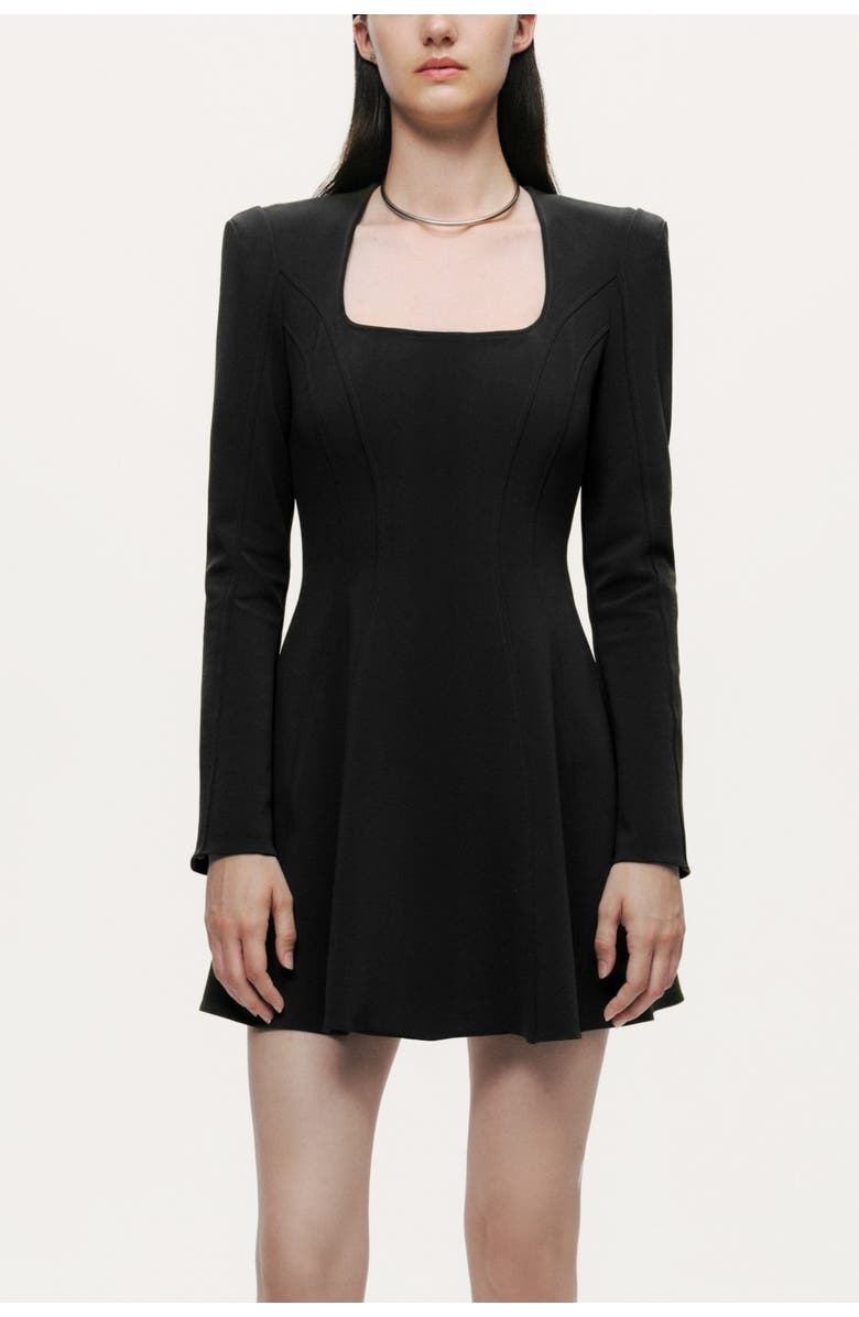 Nocturne Square-Neck Zip-Front Tailored Mini Dress, Main, color, Black