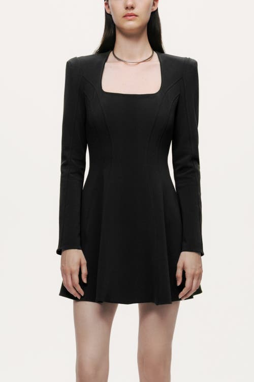 Nocturne Square-neck Zip-front Tailored Mini Dress In Black