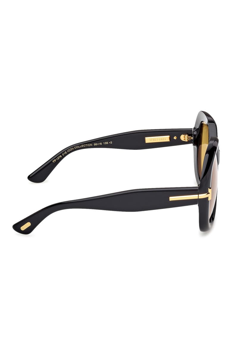 56mm Geometric Sunglasses, Alternate, color, SHINY BLACK / BROWN