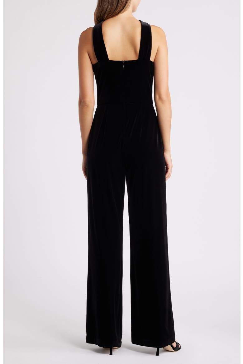 Rhinestone Tie Neck Wide Leg Velvet Jumpsuit, Alternate, color, BLACK