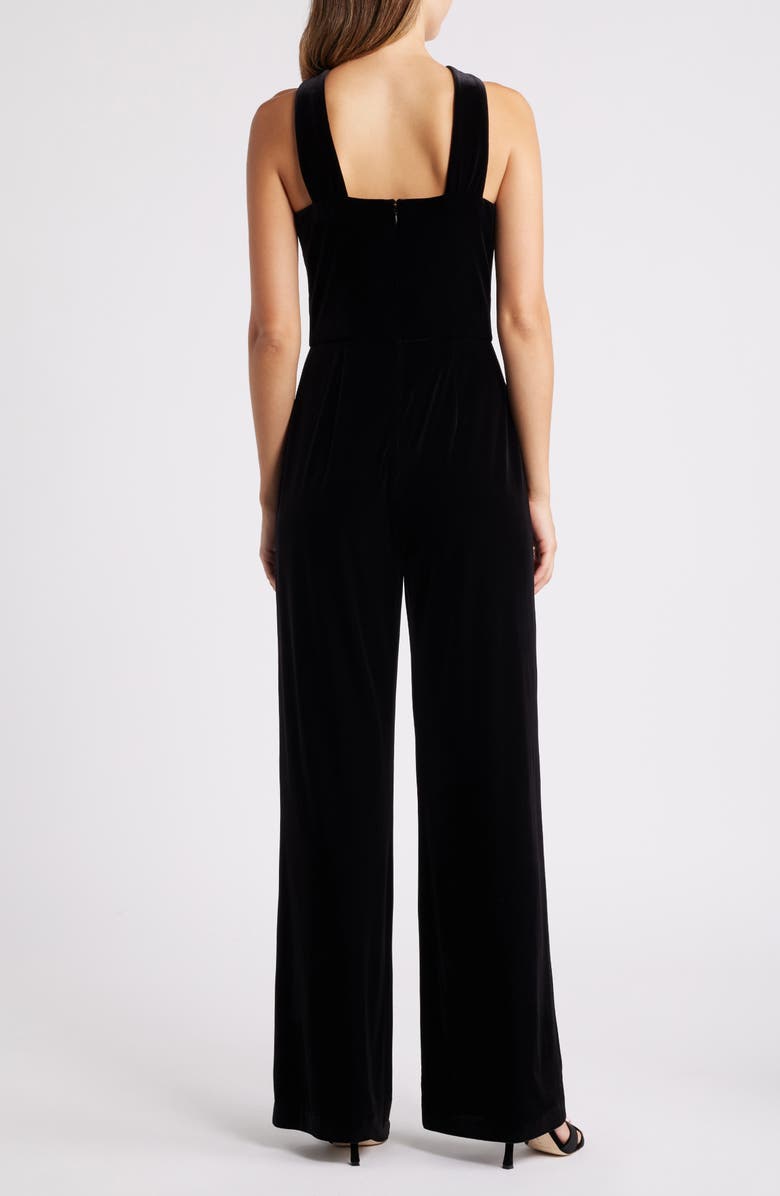 Eliza J Rhinestone Tie Neck Wide Leg Velvet Jumpsuit, Alternate, color, Black
