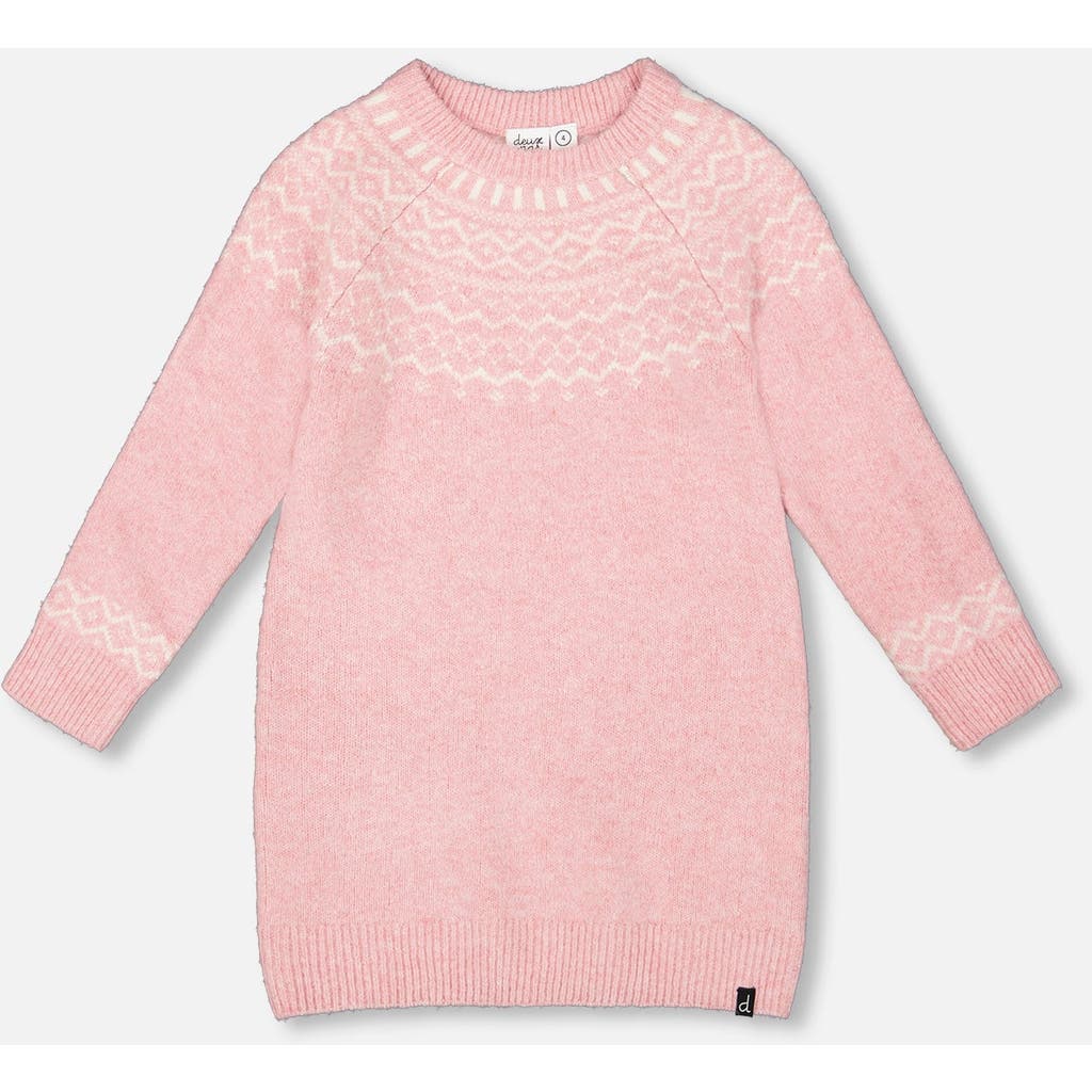 Deux Par Deux Knitted Dress With Norvegian Jacquard In Pink