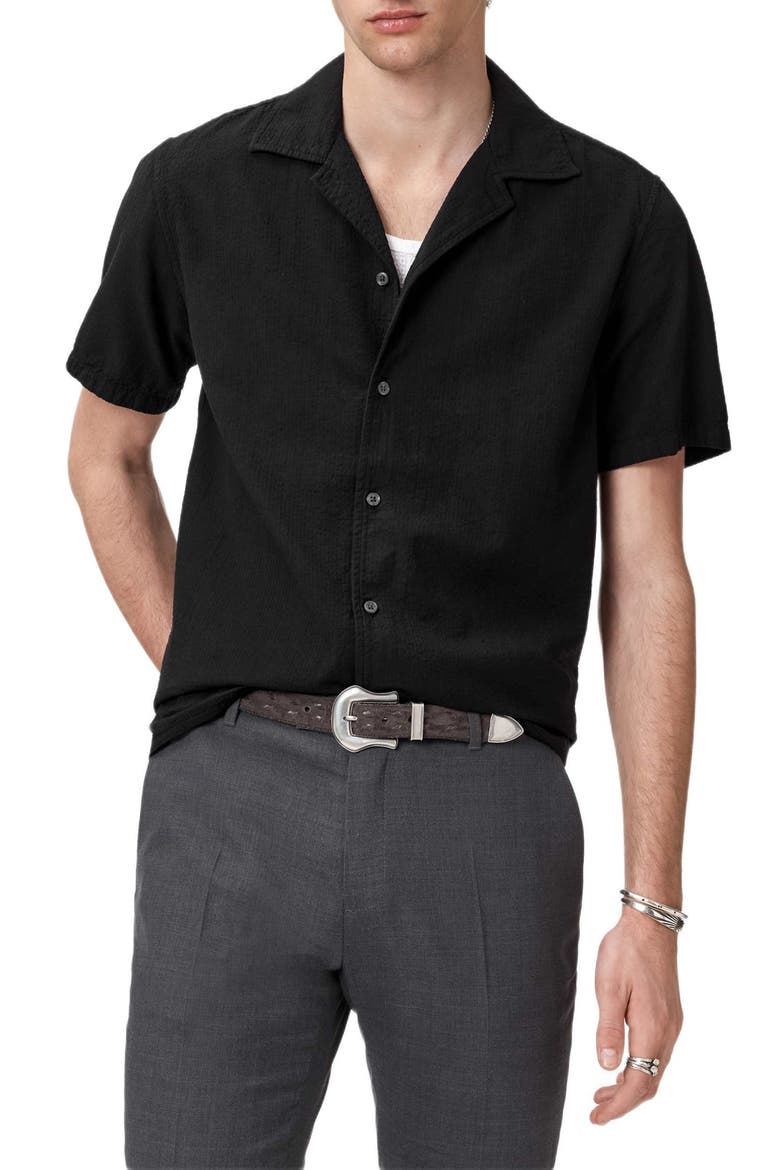 Cotton Seersucker Camp Shirt, Main, color, BLACK