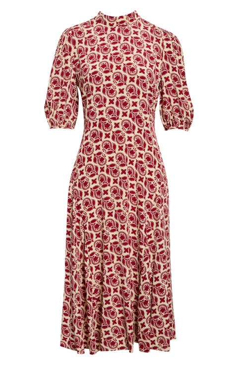 Nella Floral Print Short Sleeve Midi Dress