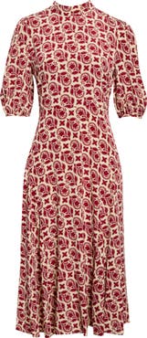 Diane von Furstenberg Nella Floral Print Short Sleeve Midi Dress
