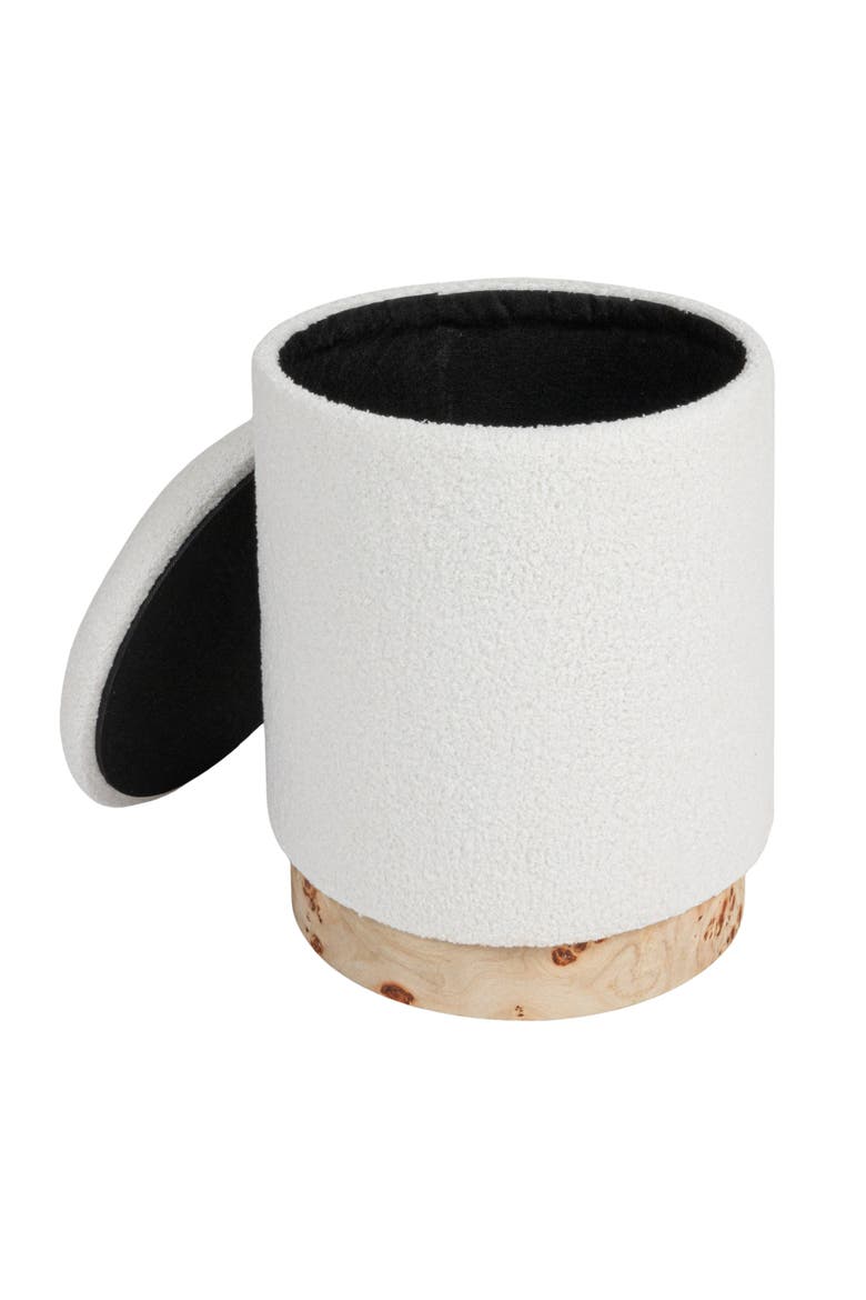 Round Boucle Upholstered Storage Stool with Removeable Lid, Cream, Alternate, color, Cream