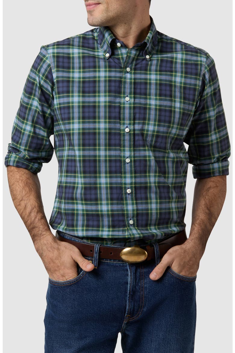 Slim Fit Button-Down Shirt, Alternate, color, NAVY/ BLUE/ YELLOW TARTAN