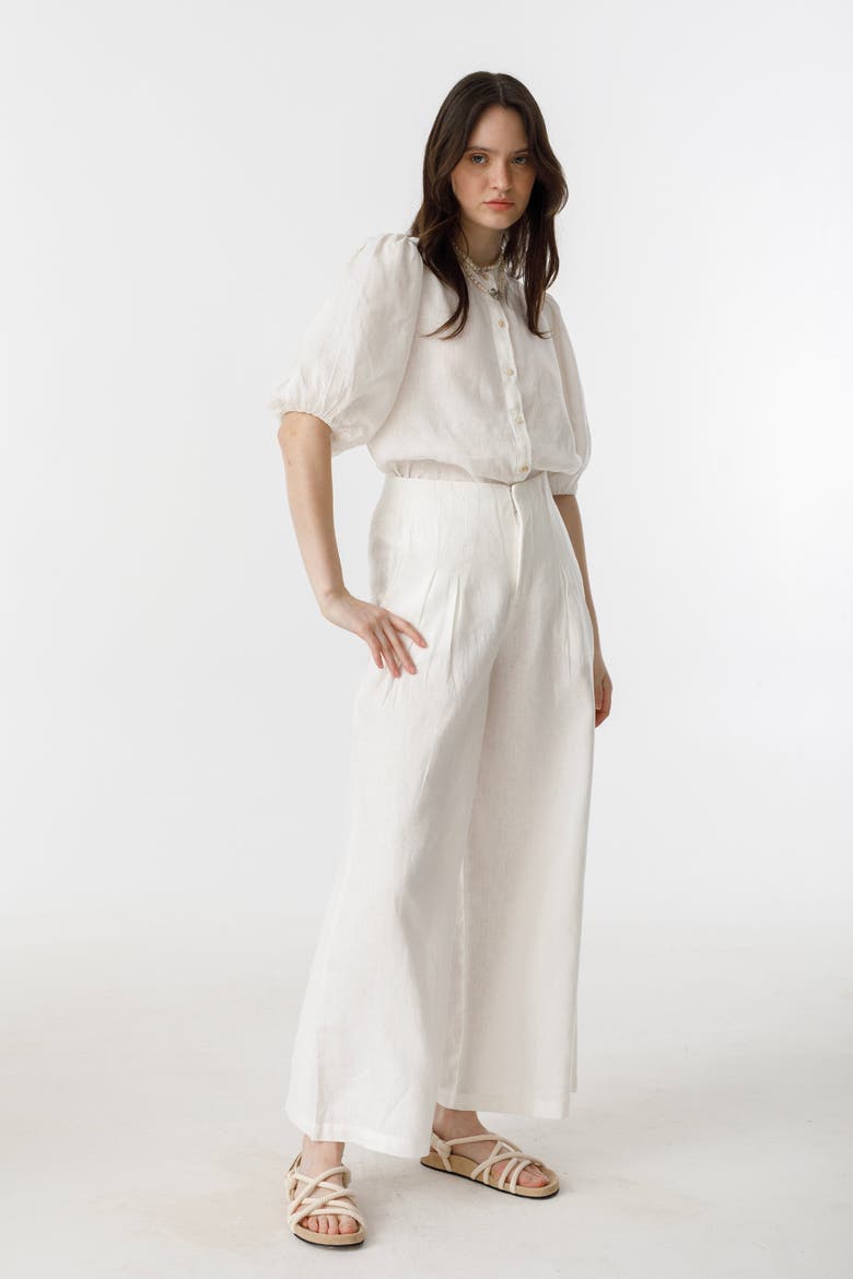 Culotte Linen Pants, Alternate, color, Off White