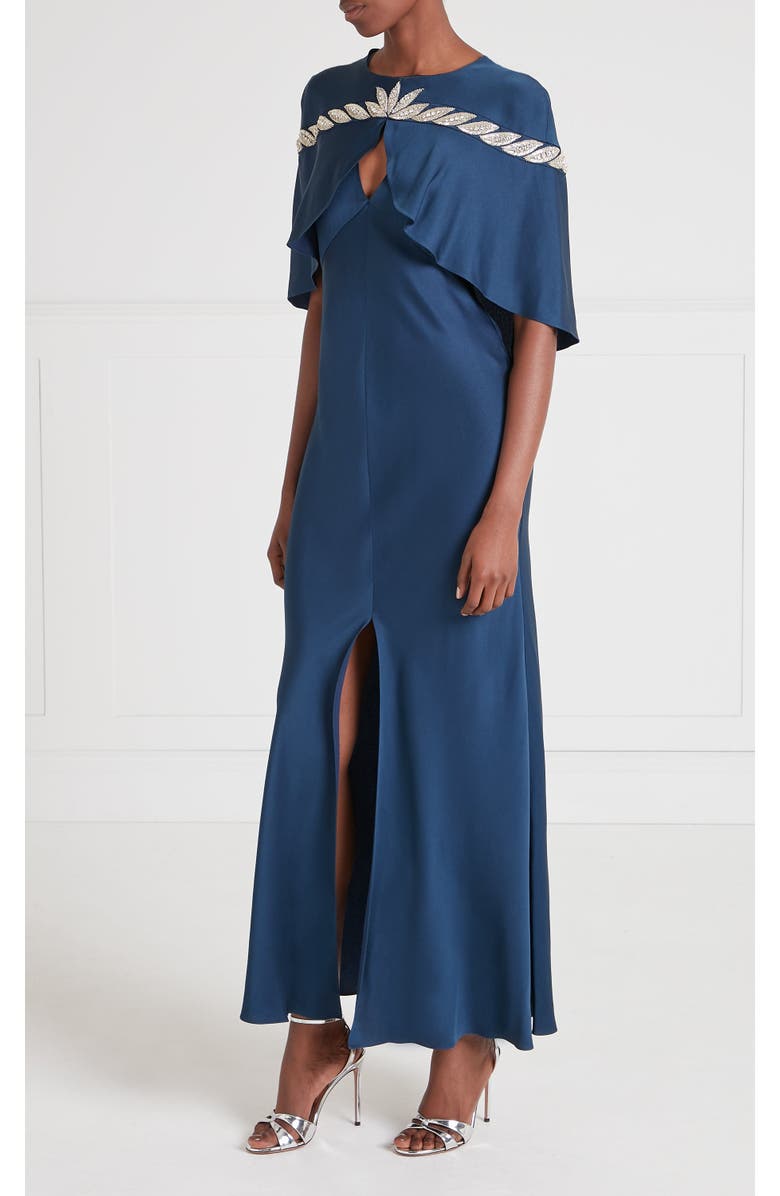 Temperley London Vine Cape Gown, Alternate, color, Midnight