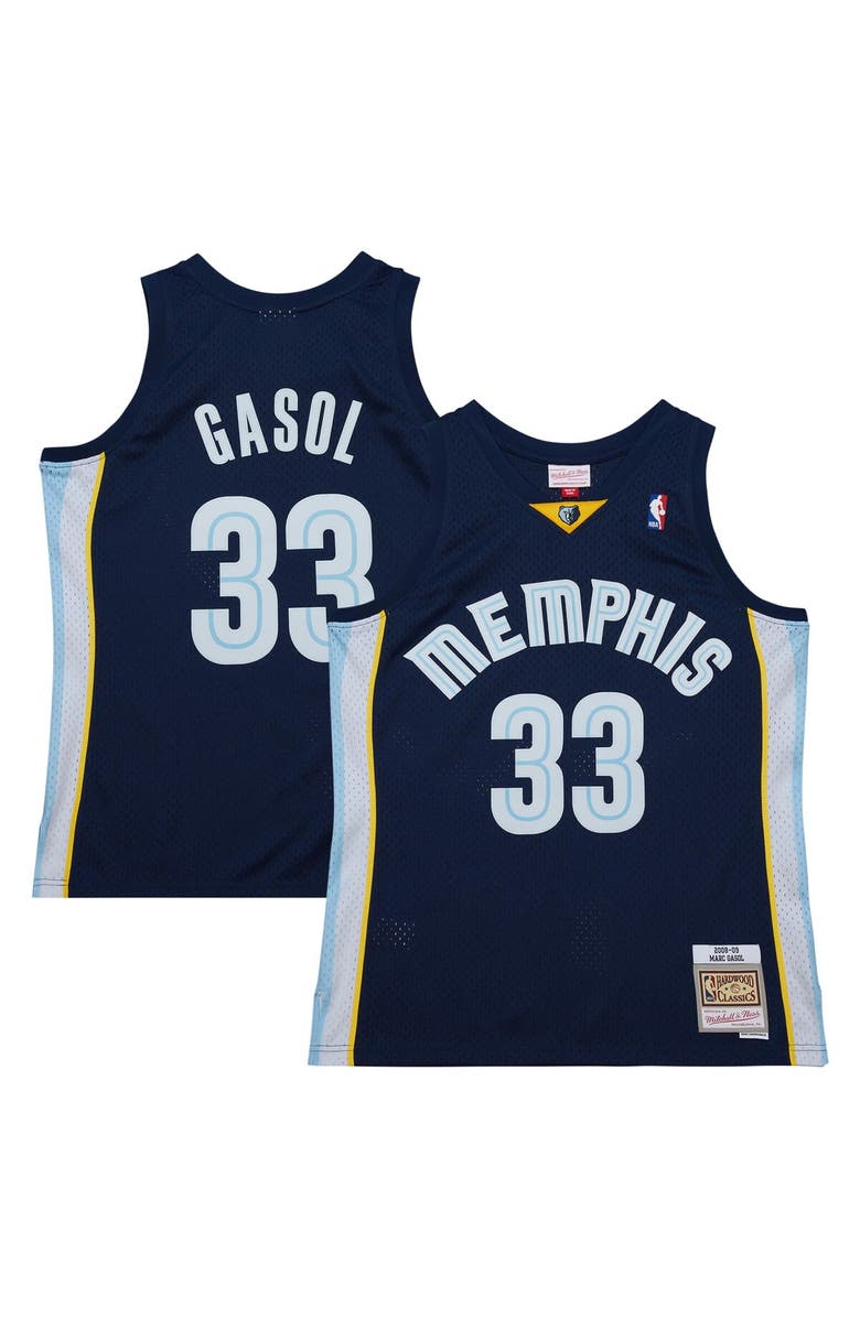 Mitchell & Ness Men's Mitchell & Ness Marc Gasol Navy Memphis Grizzlies  2008/09 Hardwood Classics Swingman Throwback Jersey, Main, color, 
