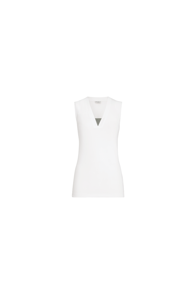 Stretch cotton jersey T-shirt with precious faux-layering, Alternate, color, White