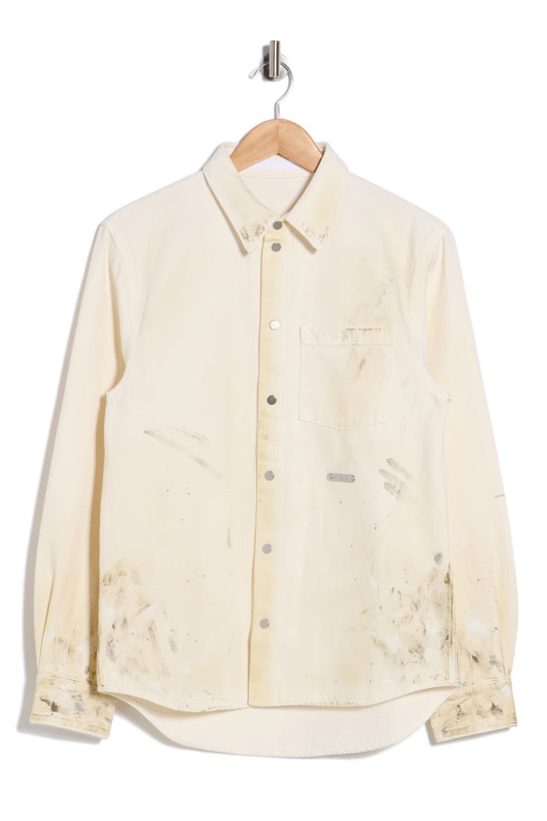 Snap Front Cotton Shirt Jacket, Alternate, color, ECRU PAINTER