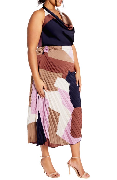 Shop City Chic Amaya Print Pleated Satin Maxi Skirt In Geo Muse