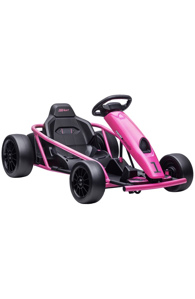 Aosom Kids Electric Go Kart, 24V, Drifting, Slow Start, Music, Horn, Safety Belt, Main, color, Pink