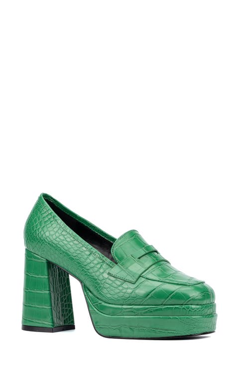 Madelyn Croc Embossed Platform Loafer Pump - Wide Width (Women)