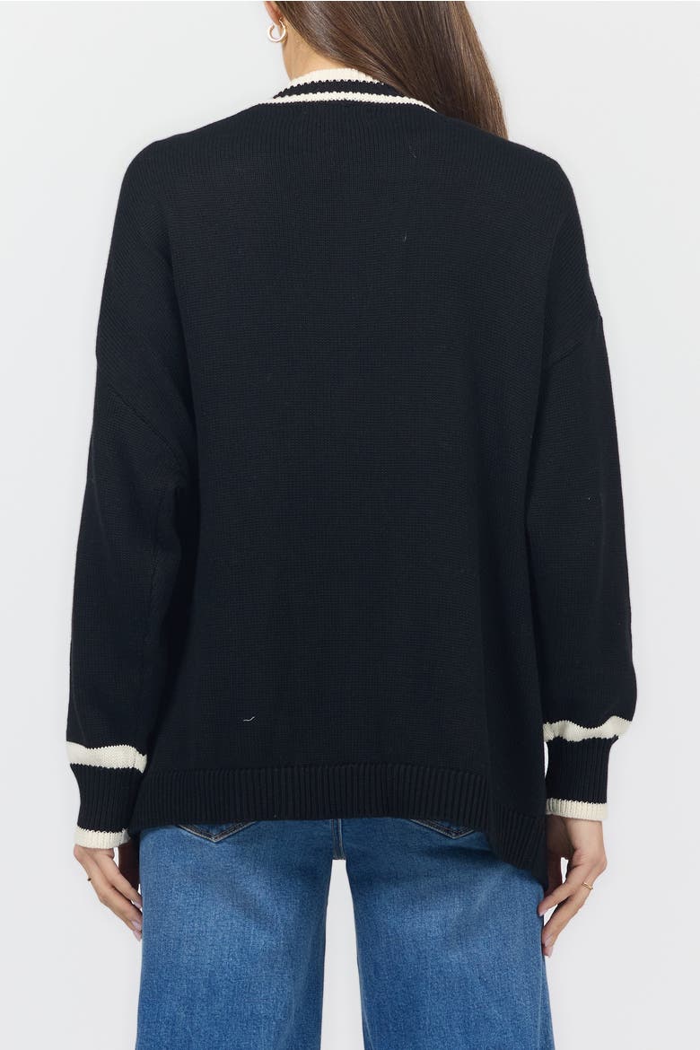 Amani Open Front Stripe Trim Cardigan, Alternate, color, Black/ Cream