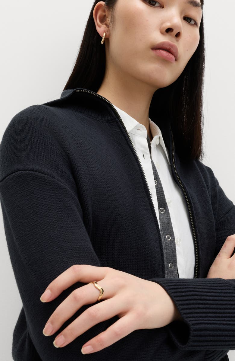 M&S Point Collar Knit Cotton & Wool Blend Jacket, Alternate, color, Midnight Navy Blue