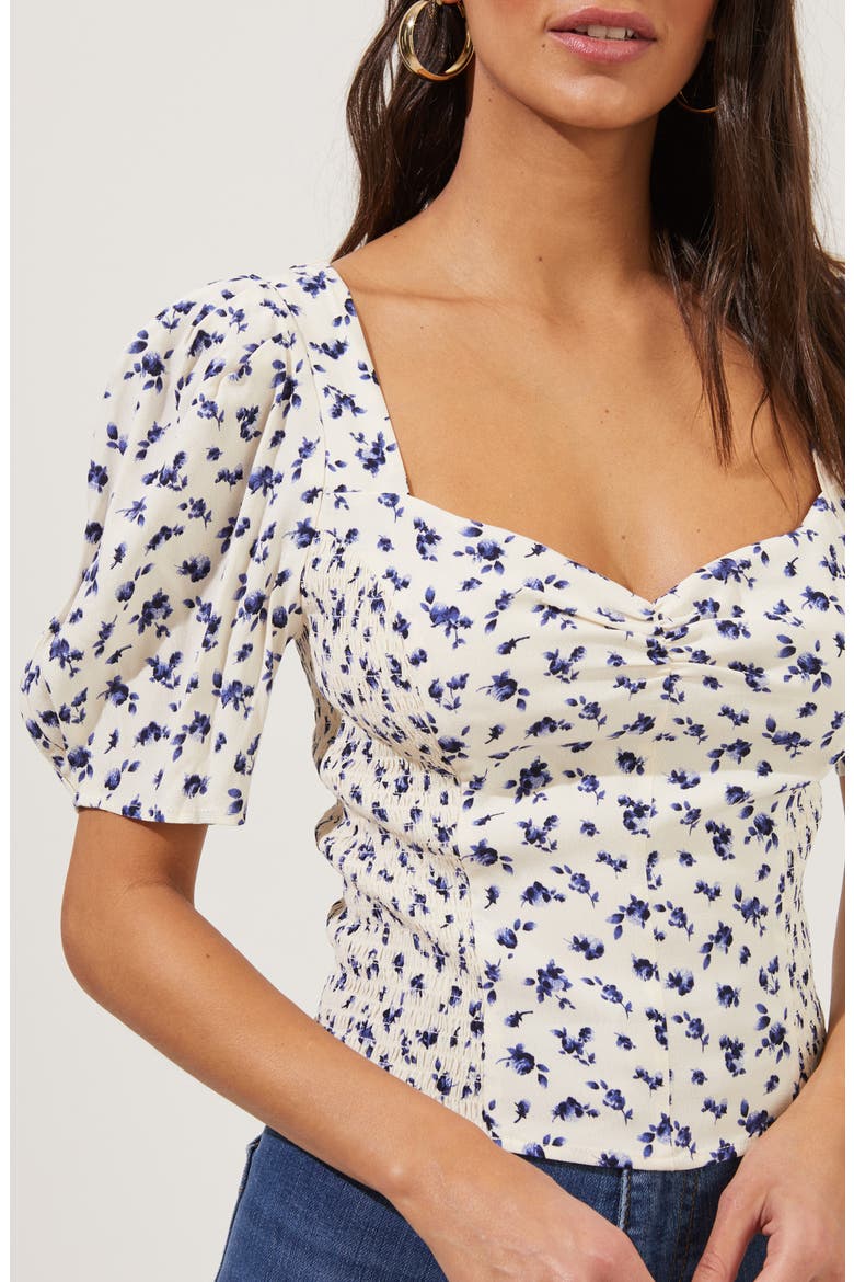 Puff Sleeve Top, Alternate, color, CREAM-BLUE DITSY