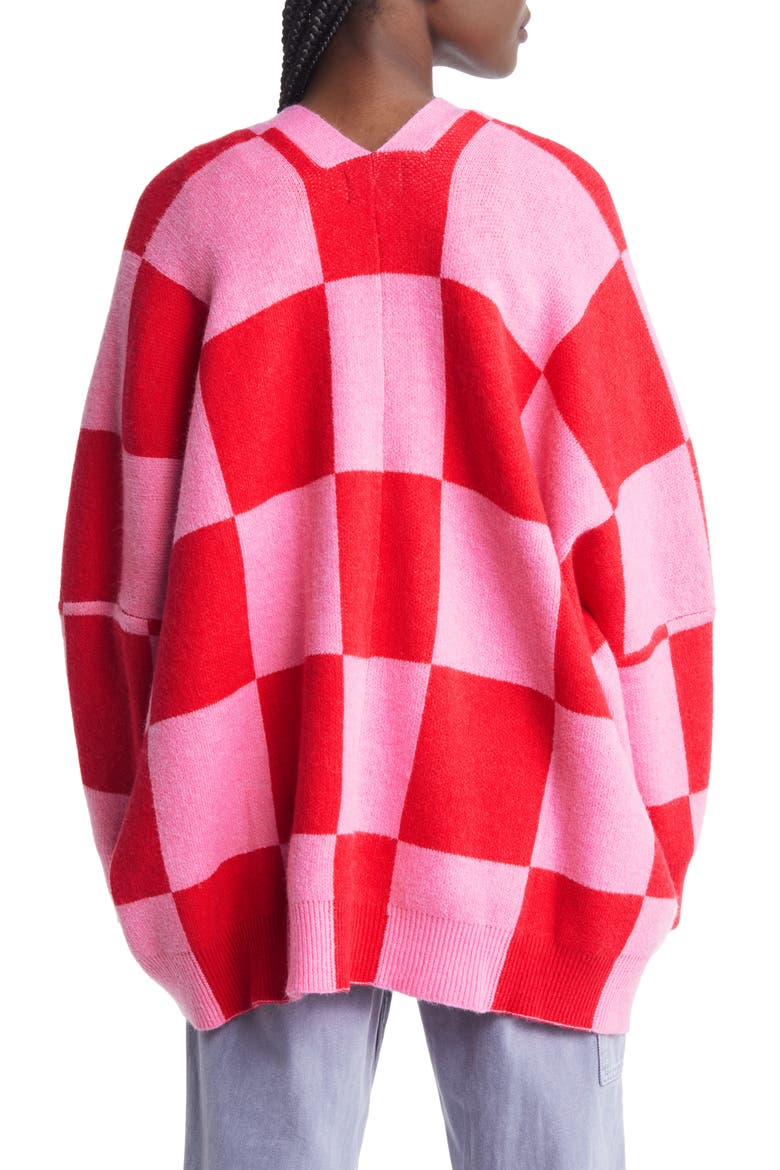 Love You Oversize Cardigan, Alternate, color, PINK RED CHECK