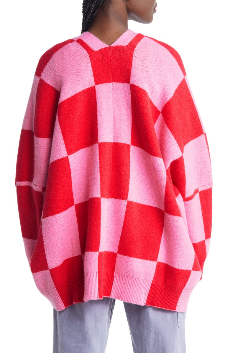Dressed in Lala Love You Oversize Cardigan, Alternate, color, Pink Red Check