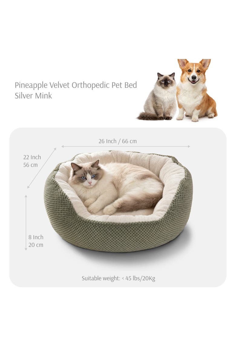 Essential Pineapple Velvet Donut Cuddler Pet Bed, Alternate, color, Silver Mink