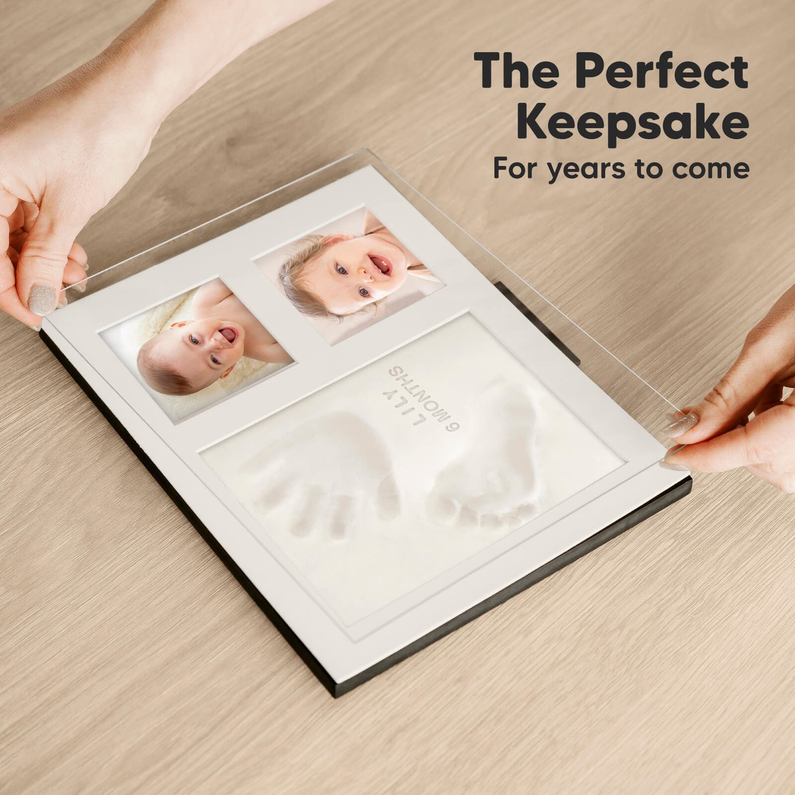 Green Pollywog Baby Handprint Kit - Inkless Print Frame With White Mat For Newborn Keepsakes
