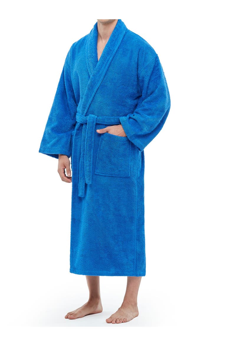 Shawl Collar Turkish Terry Cotton Bathrobe for Men, Alternate, color, Azul