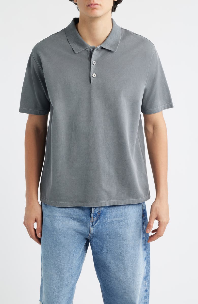 FRAME Washed Cotton Piqué Polo, Main, color, Antique Modern Grey