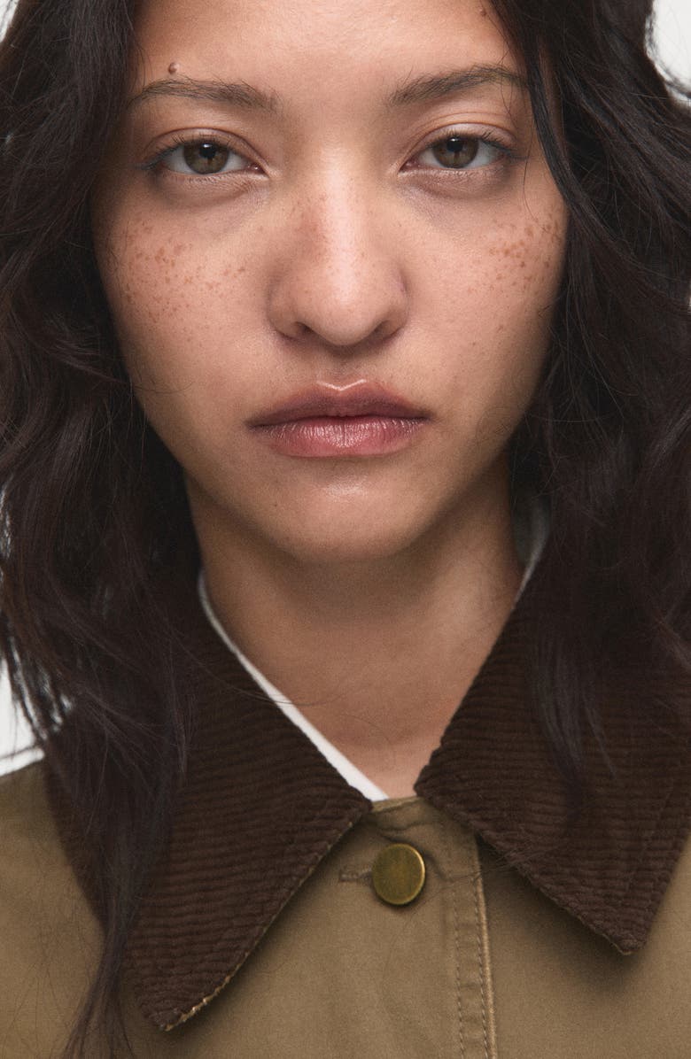 MANGO Corduroy Collar Denim Jacket, Alternate, color, Ochre