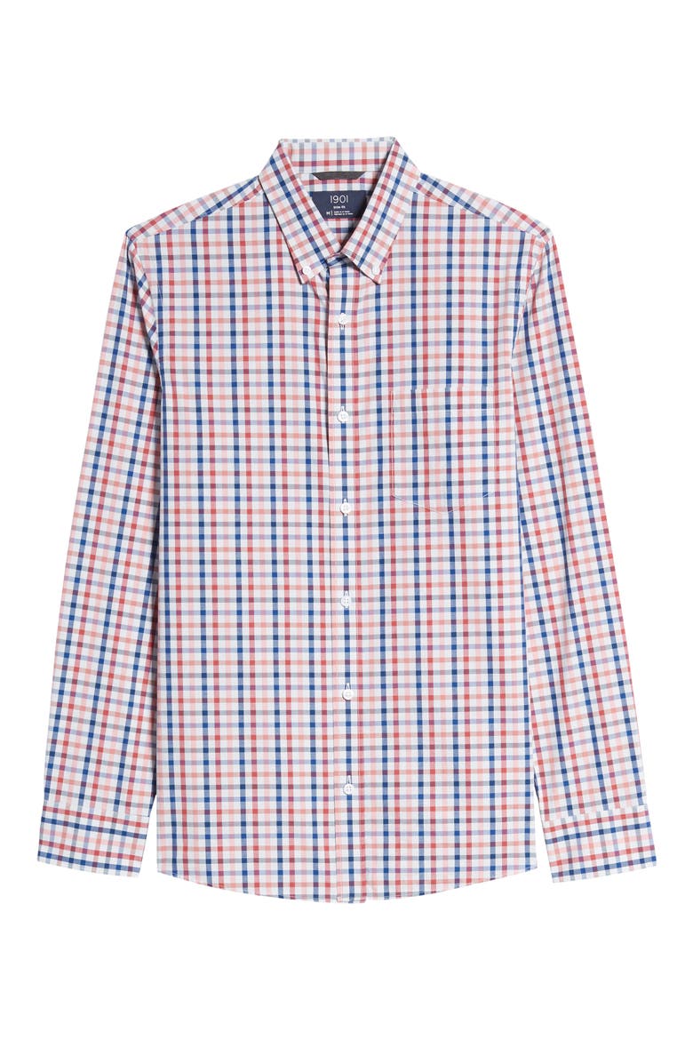 Slim Fit Stripe Button-Down Shirt, Alternate, color, GREY RED AMERICANA CHECK