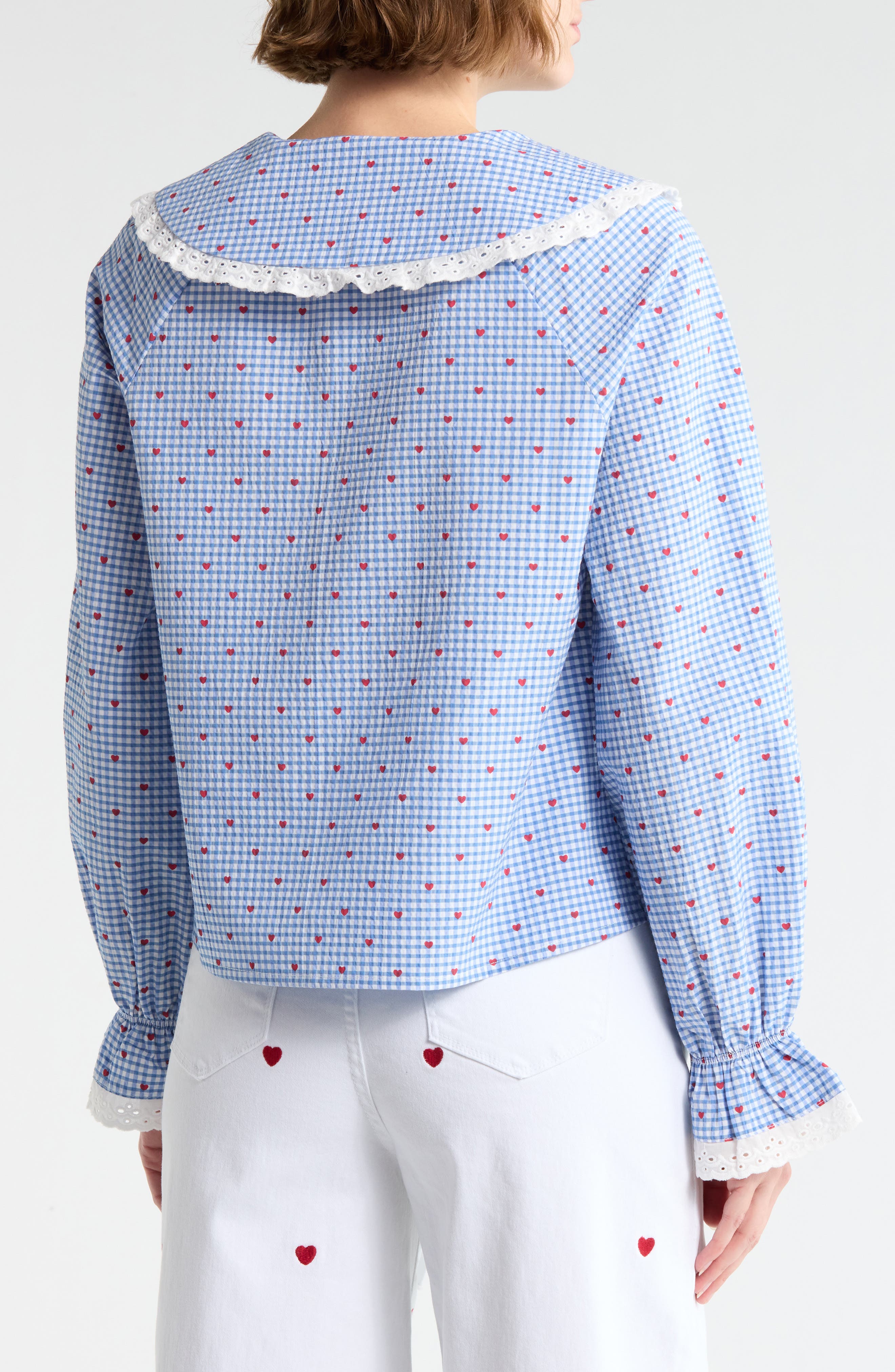 Gingham Heart Print Long Sleeve Button-Up Top - image 2