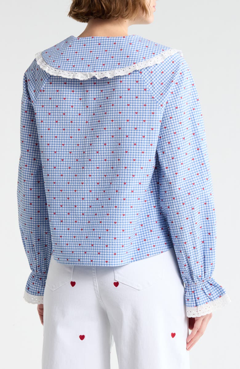 Vigoss Gingham Heart Print Long Sleeve Button-Up Top, Alternate, color, Blue Combo