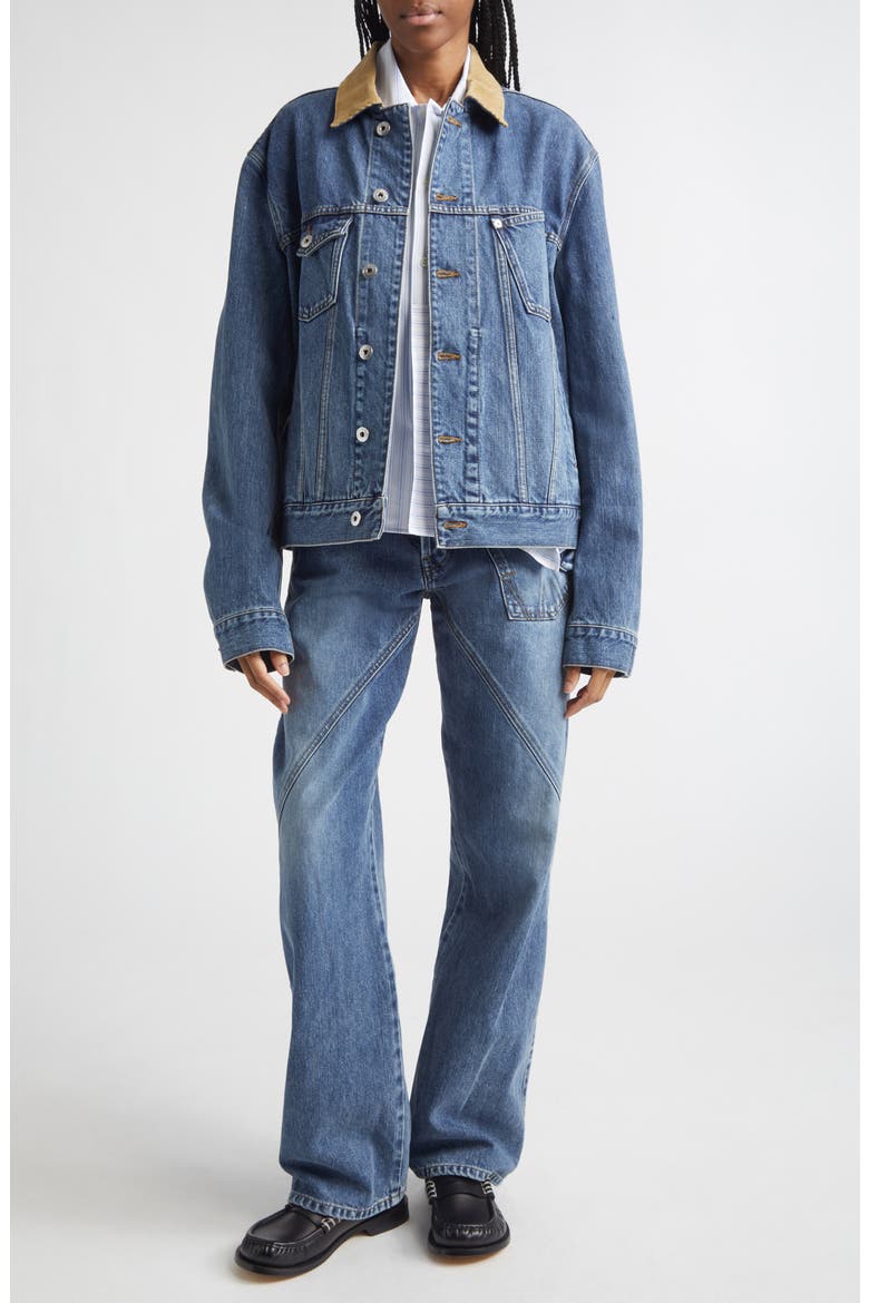 Corduroy Collar Denim Trucker Jacket, Alternate, color, MID BLUE