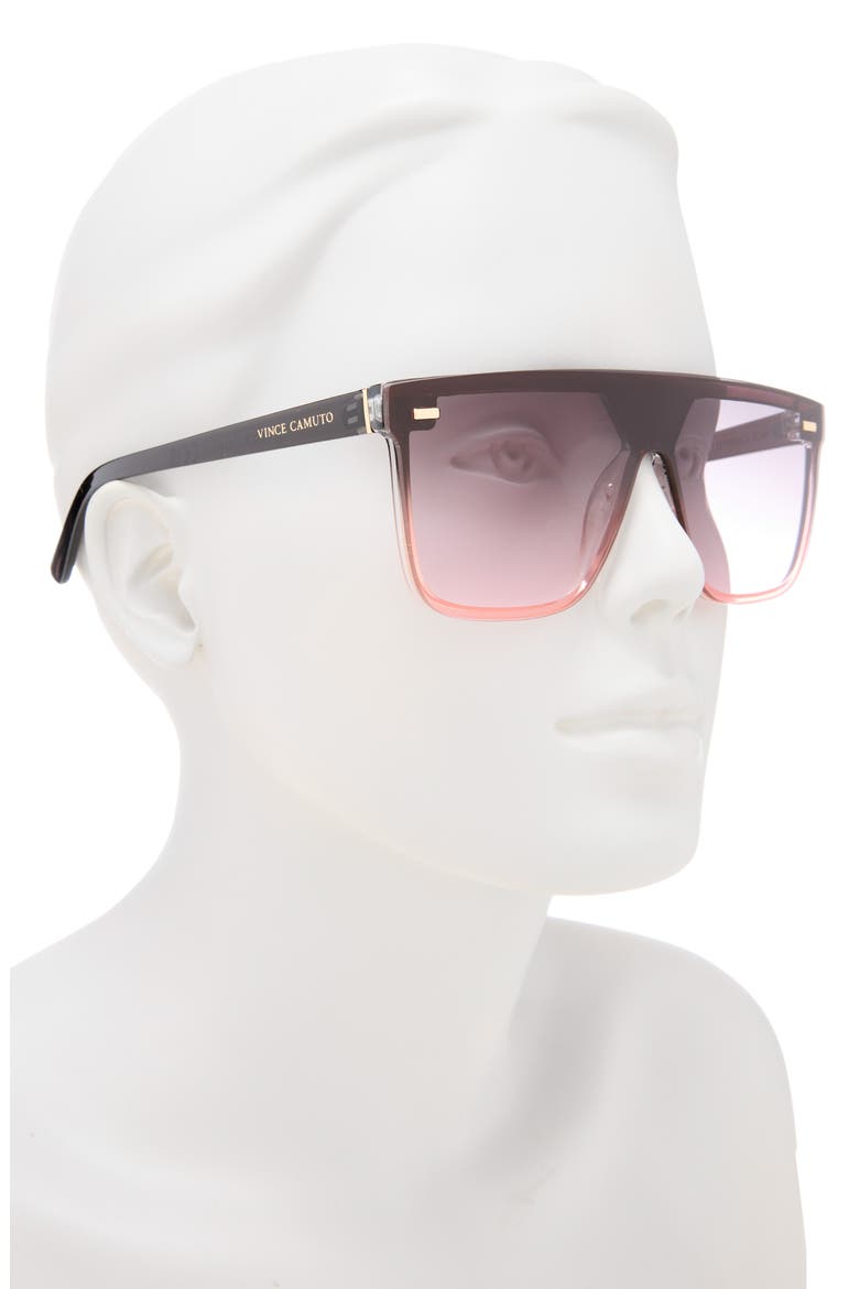 143mm Gradient Flat Top Shield Sunglasses, Alternate, color, BLACK