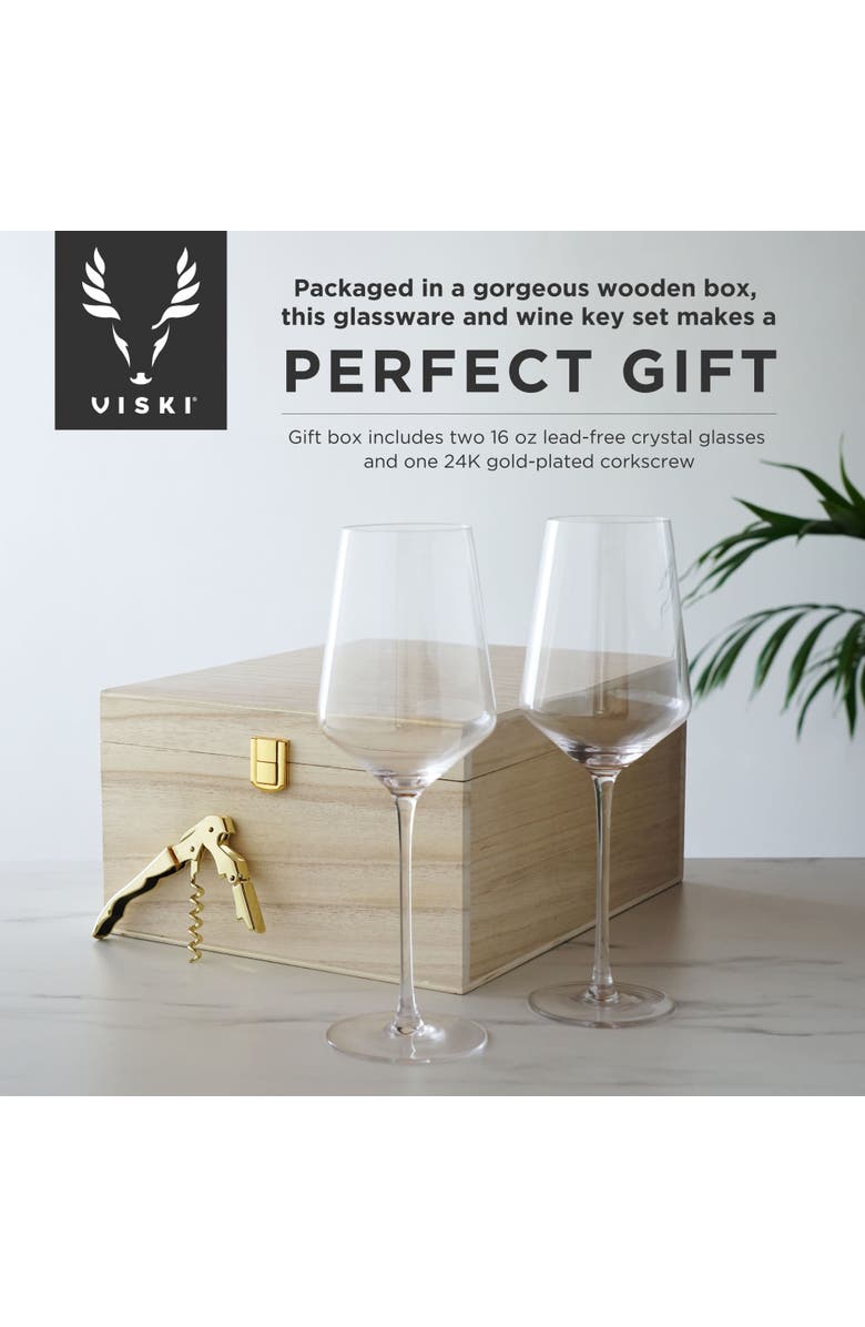 Viski Raye Crystal Angled Bordeaux Glasses & Corkscrew Gift Box Set of 3, Alternate, color, Clear