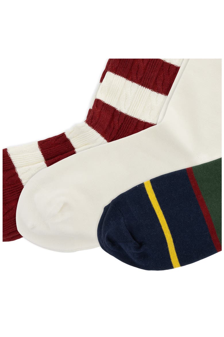 Assorted 3-Pack Preppy Crew Socks, Alternate, color, WHITE/ GREEN ASSORTED