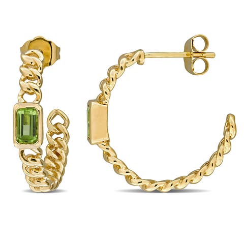 Gemstone Link Hoop Earrings 14k