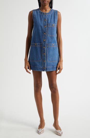 white christmas dresses Veronica Beard Raymond Denim Mini Dress | Midnight Wash