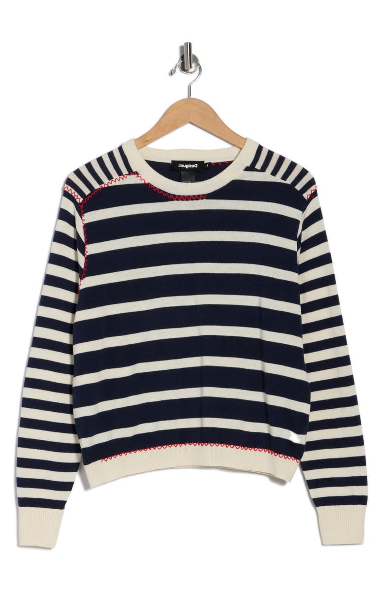 Desigual Stripe Cotton Sweater, Alternate, color, Navy Blue