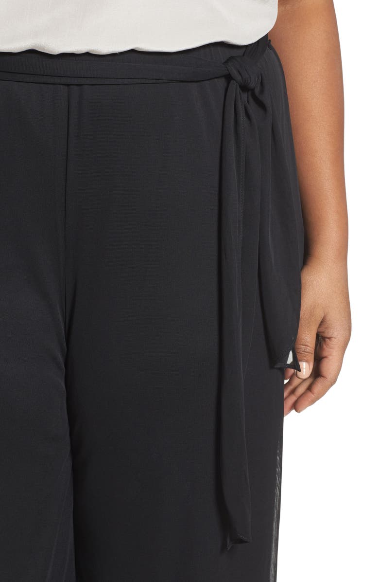 Alex Evenings High Rise Tie Waist Wide Leg Pants, Alternate, color, Black