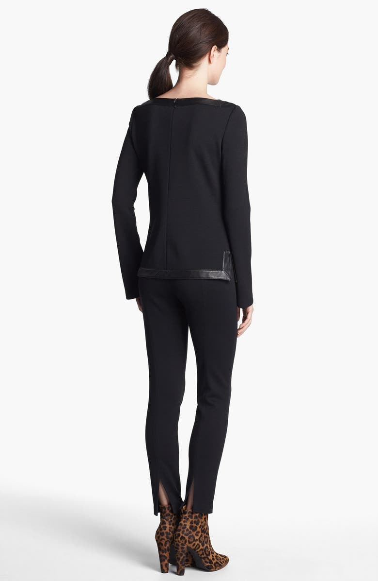 St. John Collection Leather Trim Milano Knit Top, Alternate, color, 