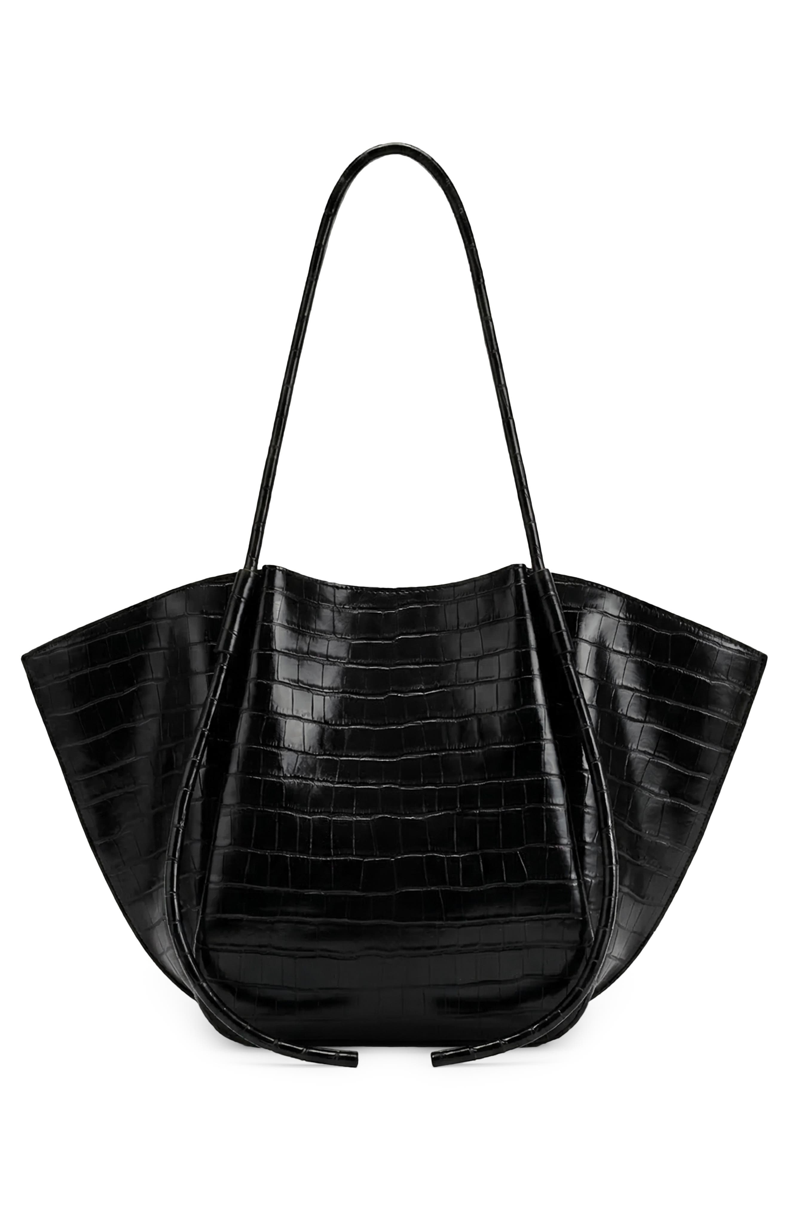 Nala Croc Embossed Faux Leather Wide Tote, Alternate, color, BLACK CROC