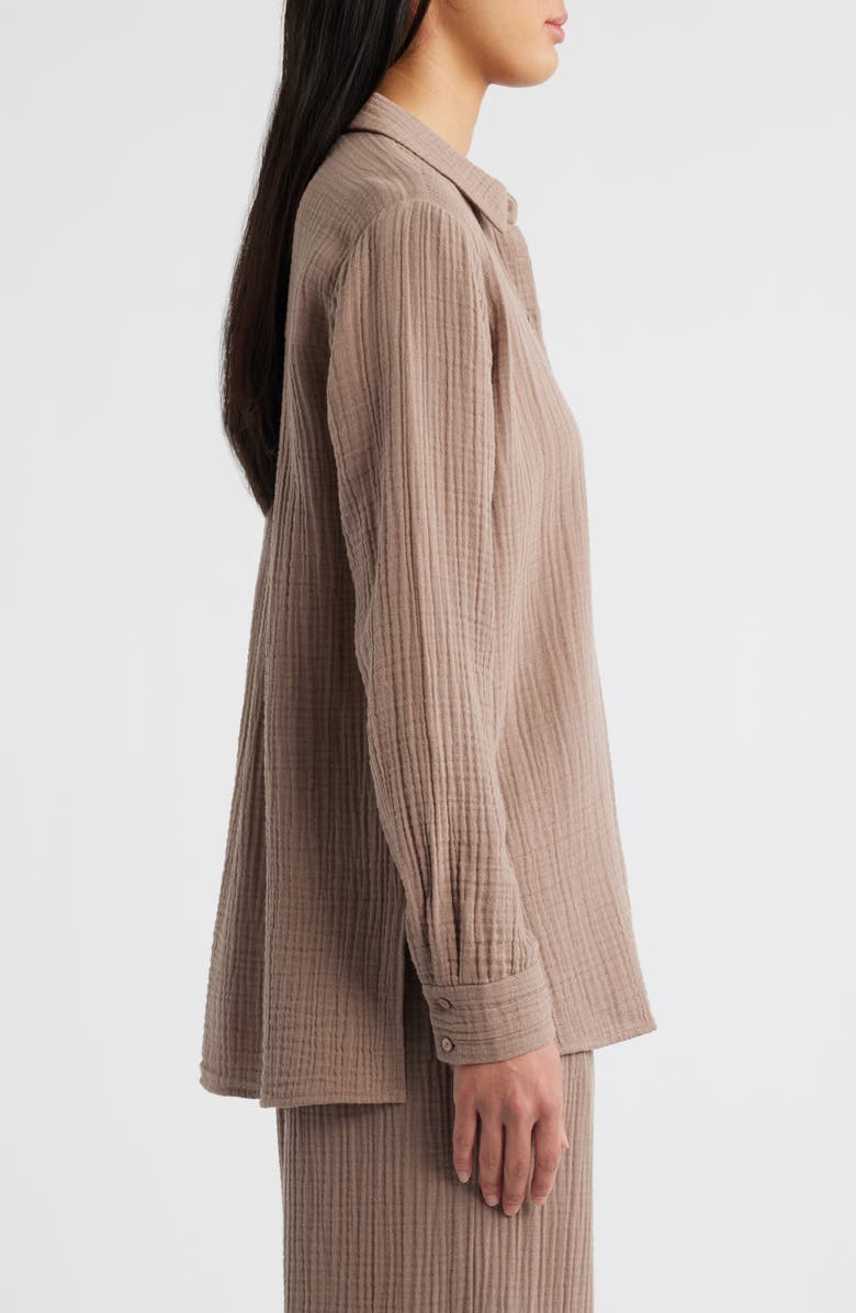 Eileen Fisher Easy Classic Organic Cotton Button-Up Shirt, Alternate, color, Cocoa