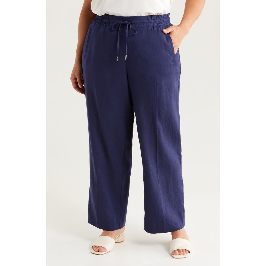 Jones New York Wide Leg Linen Blend Pants In Pacific Navy