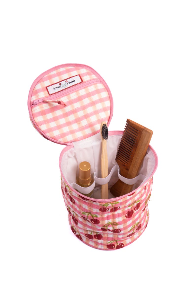 Inner Child Cherry Round Upright Makeup Bag, Alternate, color, Red Gingham