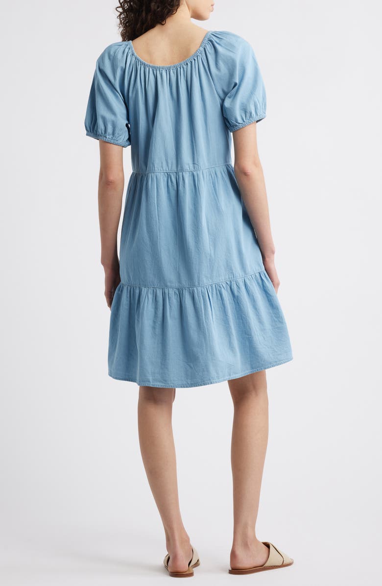 beachlunchlounge Amie Convertible Neck Tiered Cotton Dress, Alternate, color, Denim Wash