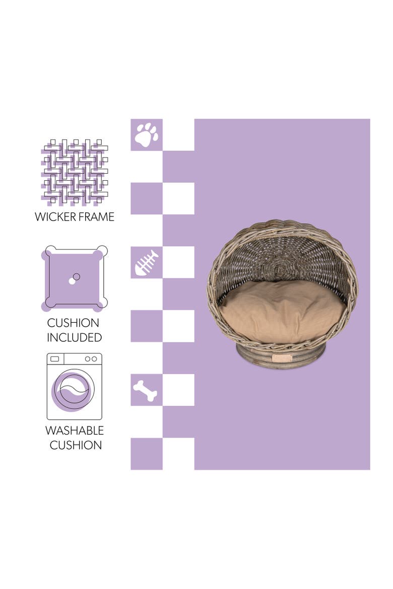 Socket Dome 19.5" x 17" Bohemian Handwoven Rattan Pet Bed with Machine-Washable Cushion, Alternate, color, Kubu Gray