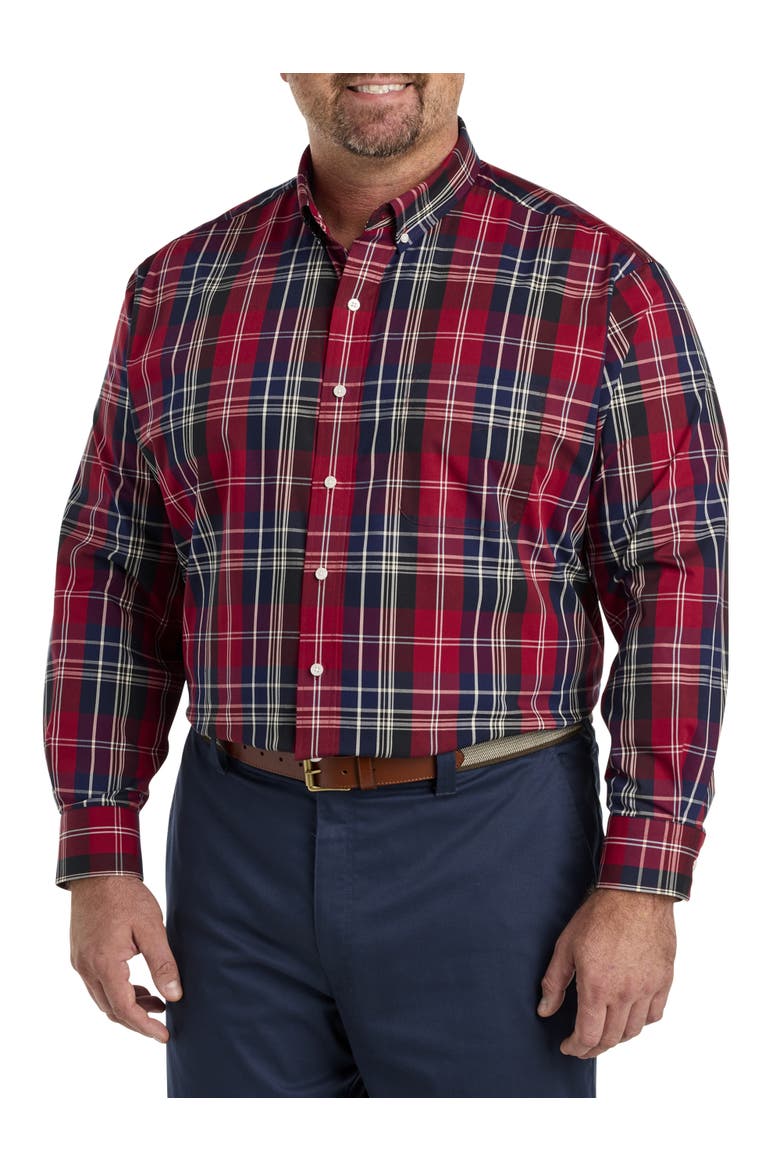 Big & Tall Large Plaid Sport Shirt, Alternate, color, RED