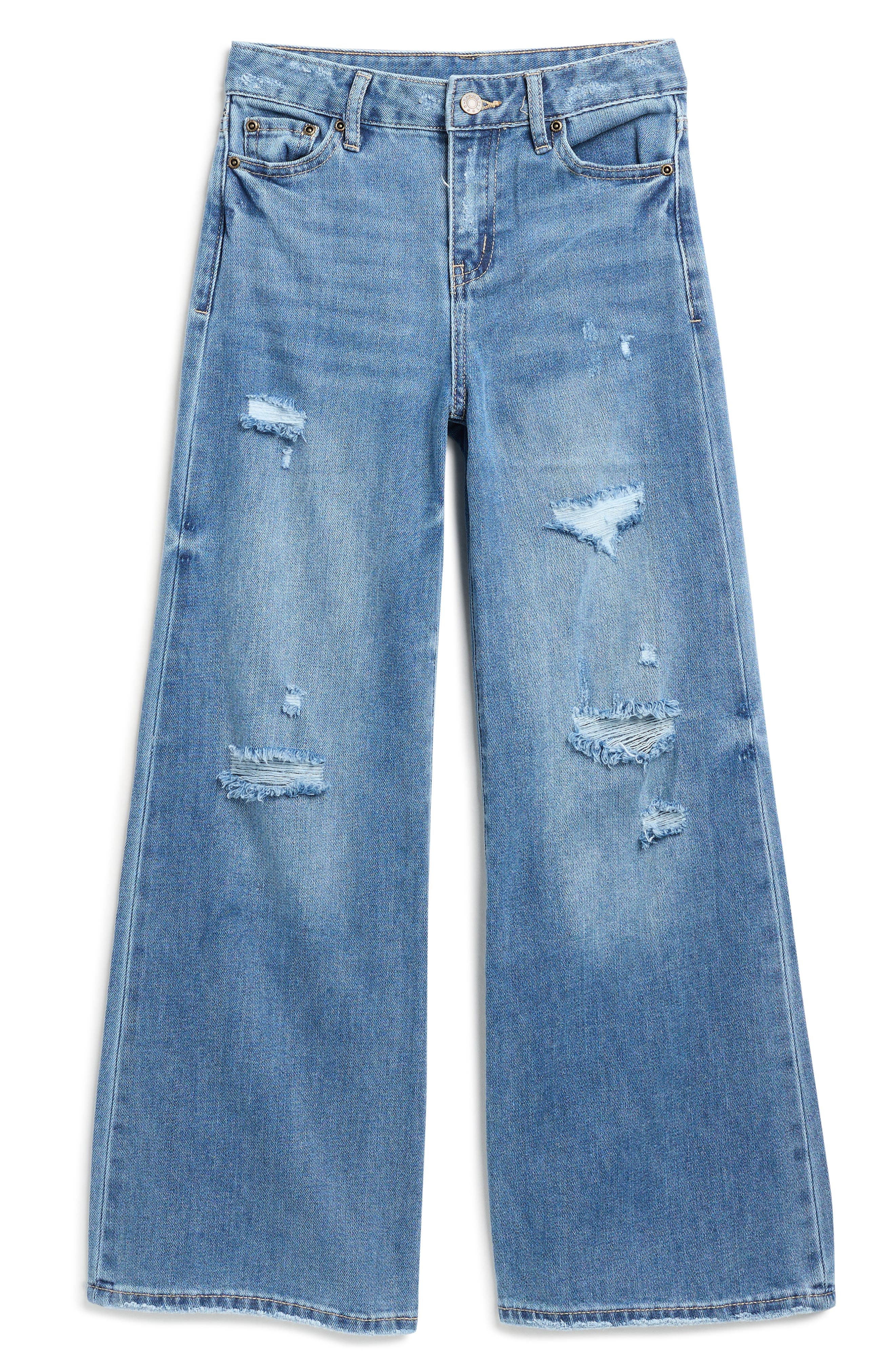 Tractr Kids' Distressed Wide Leg Jeans